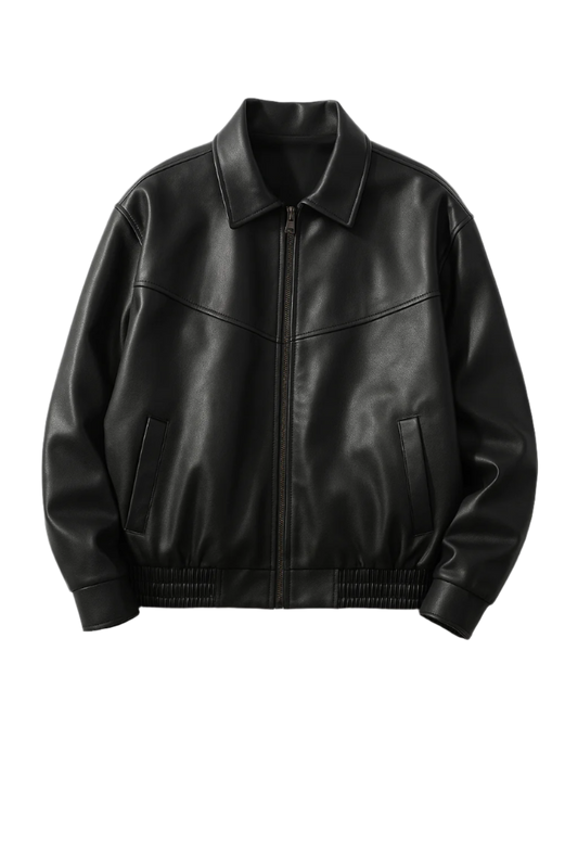 TDR87 ANDRLTH BLACK LEATHER ZIP COAT